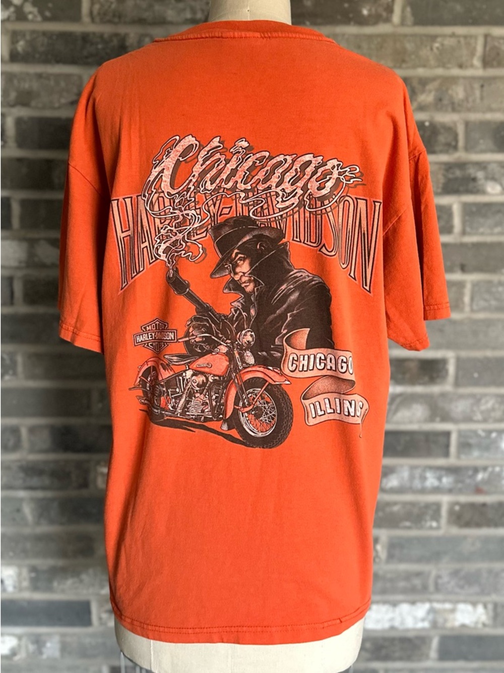 Vintage 1998 Harley Davidson Chicago Illinois Dealer T Shirt Orange USA Large